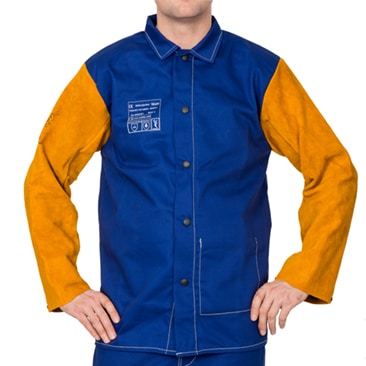 Weldas Lasjas - Yellow Jacket leather sleeves 33-3060 | Proban met leren mouwen | Laskleding | Kevlar 3 ply | PBM Persoonlijke Berschermings Middelen
