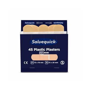 Cederroth Salvequick plasticpleisters van hoge kwaliteit. Gemakkelijk aan te brengen en getest op allergieën. 6 x 45 pleisters