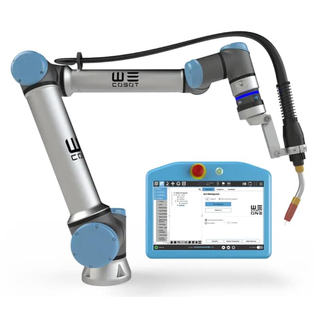 Cobot UR10E van Universal Robots is een colloboratieve industriële robotarm, voorzien van de unieke WeCobot ONE software voor eenvoudig en veilig lassen. Voor het automatiseren van je lasprocessen.